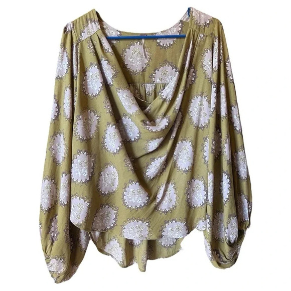 Free People Floral Cowling Around Top Draped Flowy Balloon Sleeve oversized - Picture 3 of 8